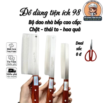Bộ dao nhà bếp: Dao chặt lớn, Dao thái, Dao gọt hoa quả (Dao đa năng loại cao cấp)