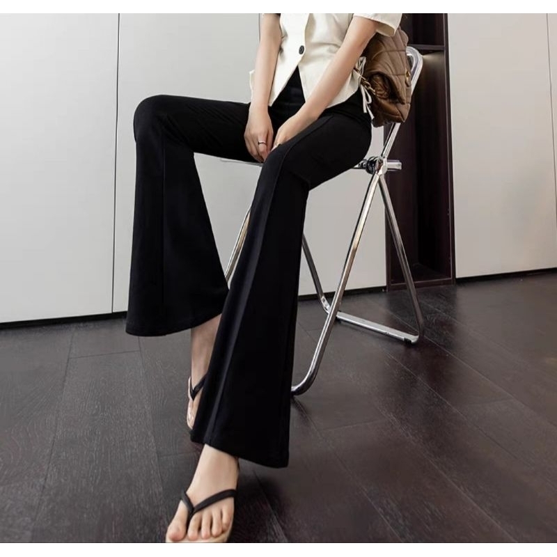 Quần ống loe len tăm dày, quần loe cạp cao chất liệu co giãn 4 chiều tôn dáng phong cách hàn quốc hách dáng chân dài