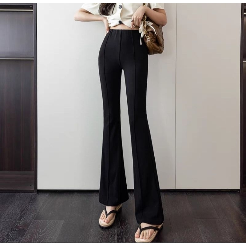 Quần ống loe len tăm dày, quần loe cạp cao chất liệu co giãn 4 chiều tôn dáng phong cách hàn quốc hách dáng chân dài