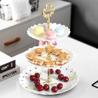Khay nhựa 3 tầng đựng bánh mứt kẹo cao cấp,Đĩa nhựa 3 tầng tròn đựng bánh kẹo hoa quả siêu đẹp tiện lợi { H }