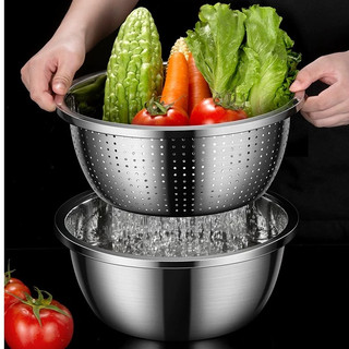 Thau inox đa năng Chubby Chef - Chậu inox cao cấp dày dặn có viền cầm tay đường kính 18-34cm rửa trái cây nồi cái bát