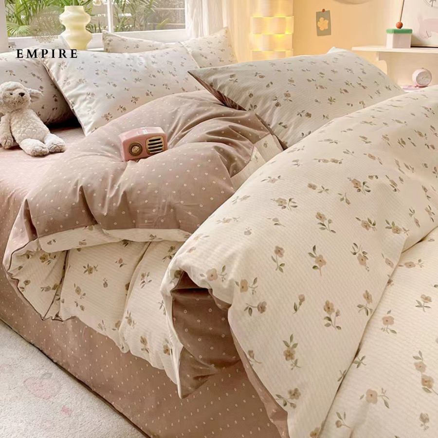 Bộ chăn ga gối nệm đệm set 4 món cotton 100% EMPIRE ga bo chun chăn chần bông-Empire Bedding & Decor