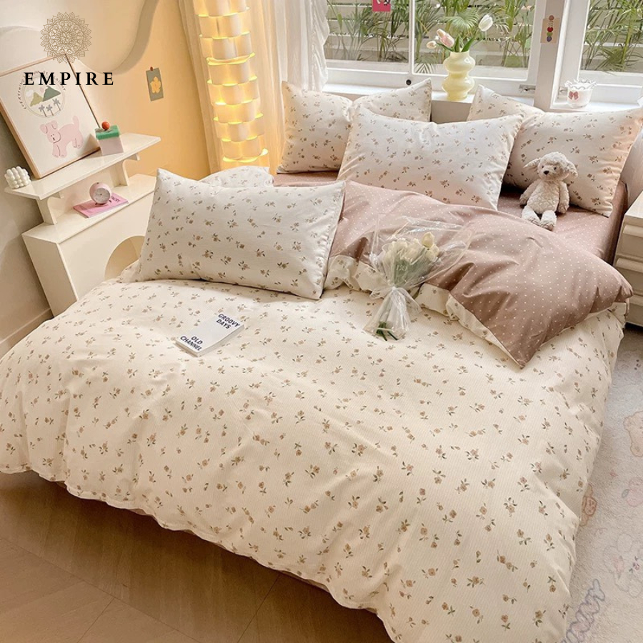 Bộ chăn ga gối nệm đệm set 4 món cotton 100% EMPIRE ga bo chun chăn chần bông-Empire Bedding & Decor