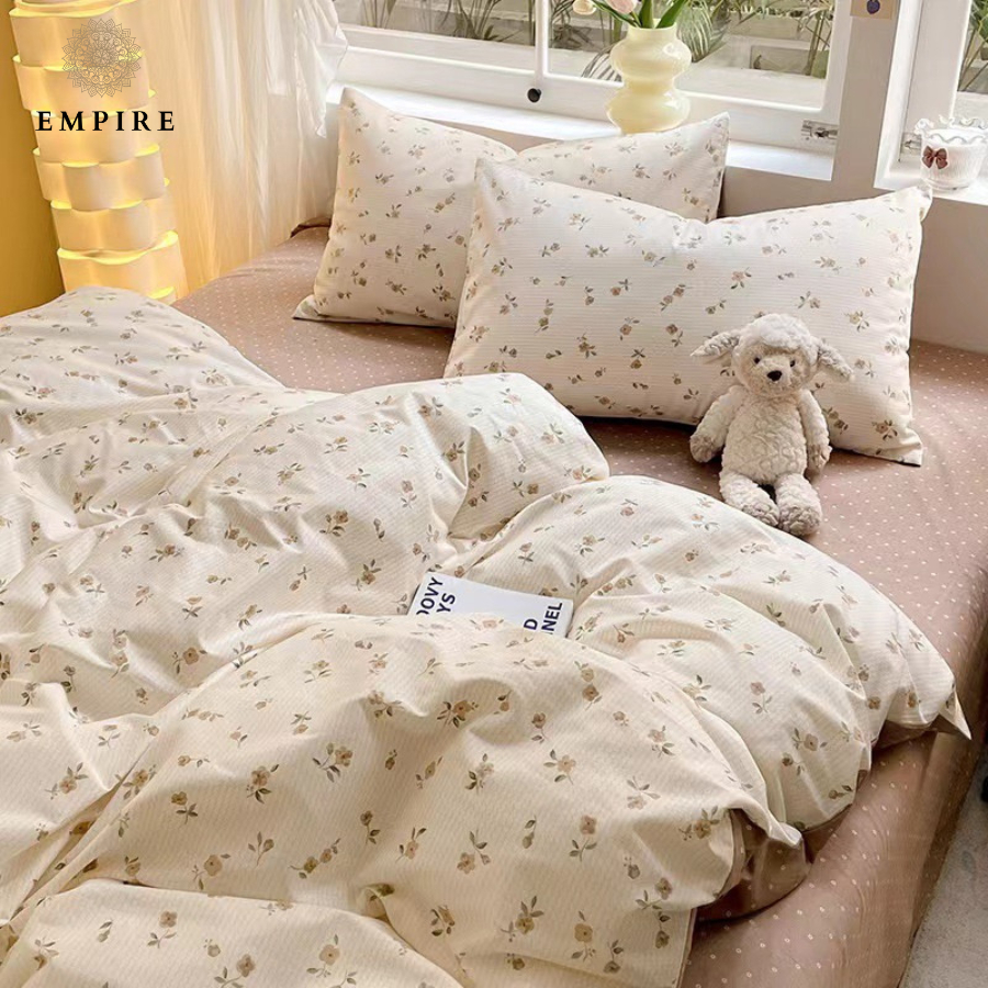 Bộ chăn ga gối nệm đệm set 4 món cotton 100% EMPIRE ga bo chun chăn chần bông-Empire Bedding & Decor