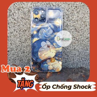 Combo Ốp lưng Dẻo Trong Suốt kèm Tấm dán Skin mặt lưng Mẫu Doremon Dành cho 15 pro max , 14 pro max , 13 pro max