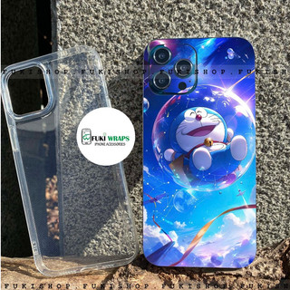 Combo Ốp lưng Dẻo Trong Suốt kèm Tấm dán Skin mặt lưng Doremon Dành cho 15 pro max , 14 pro max , 13 pro max