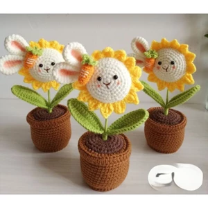 Chậu Hoa Thỏ Mặt Trời Bằng Len , Chậu Hoa Len Handmade
