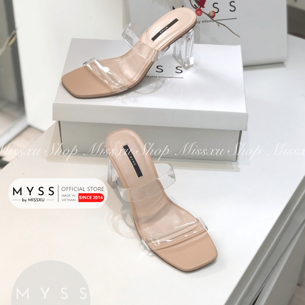 Giày guốc nữ MYSS 2 quai ngang gót trong suốt 8,5cm thời trang - SU91