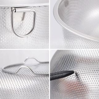 Rổ inox Có quai lỗ nhỏ 16.5cm-31.5cm Chubby Chef Rá inox đa năng có chân ráo nước vo gạo quai treo tiện lợi