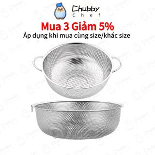 Rổ inox Có quai lỗ nhỏ 16.5cm-31.5cm Chubby Chef Rá inox đa năng có chân ráo nước vo gạo quai treo tiện lợi