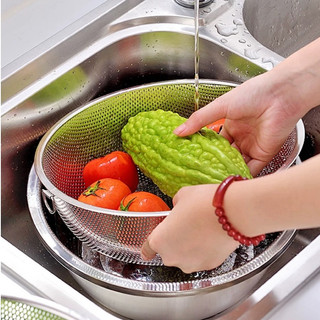 Rổ inox Có quai lỗ nhỏ 16.5cm-31.5cm Chubby Chef Rá inox đa năng có chân ráo nước vo gạo quai treo tiện lợi