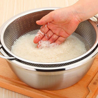 Rổ inox Có quai lỗ nhỏ 16.5cm-31.5cm Chubby Chef Rá inox đa năng có chân ráo nước vo gạo quai treo tiện lợi