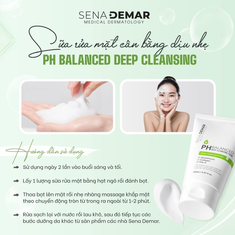 Sữa rửa mặt Sena demar PH balanced deep cleansing foam 150ml - hạn 2028 Hàn Quốc sữa rửa mặt senademar  IS453