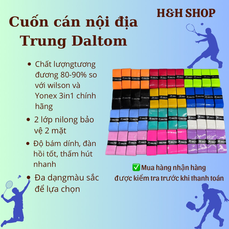 Cuốn cán vợt 2 lớp nilong Daltom cuốn vợt cầu lông, tennis, bóng bàn, pickleball chính hãng nội địa trung hàngn