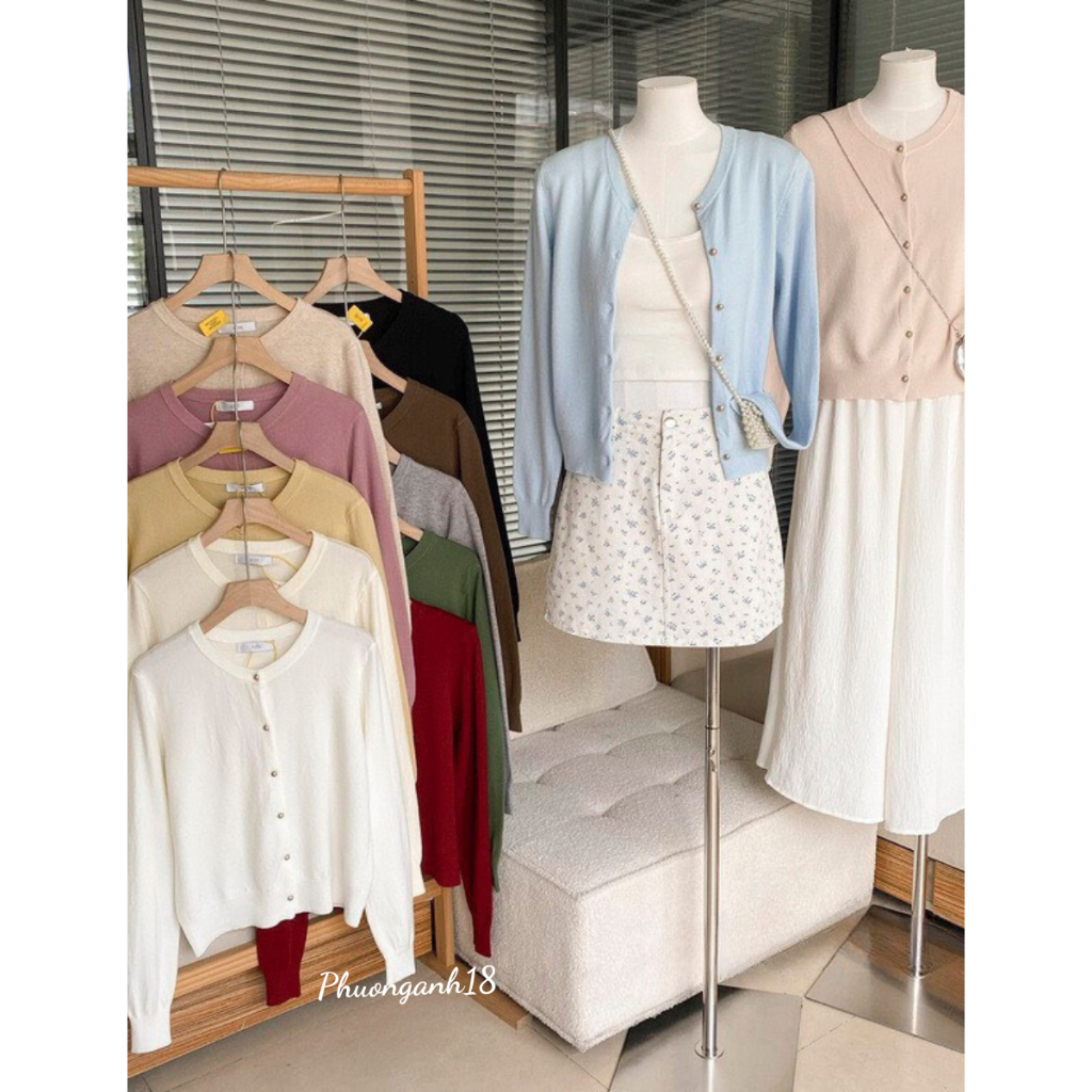 Áo khoác cardigan cúc đồng trơn mịn dài tay hàng quảng châu 3519