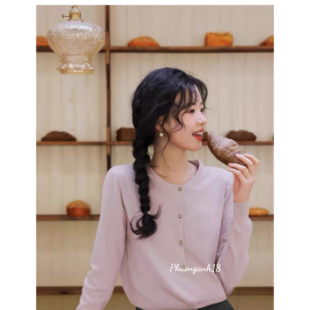 Áo khoác cardigan cúc đồng trơn mịn dài tay hàng quảng châu 3519
