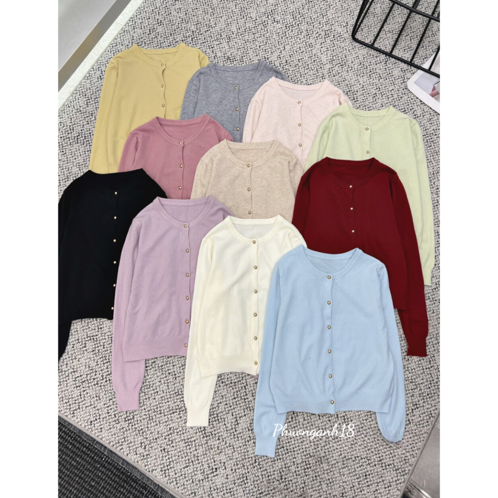 Áo khoác cardigan cúc đồng trơn mịn dài tay hàng quảng châu 3519