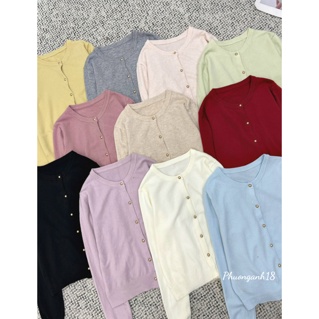 Áo khoác cardigan cúc đồng trơn mịn dài tay hàng quảng châu 3519