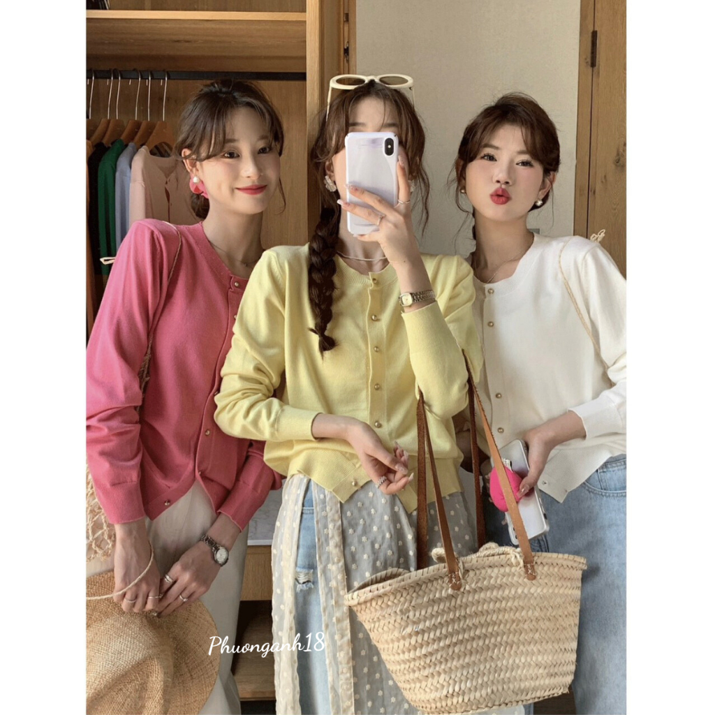 Áo khoác cardigan cúc đồng trơn mịn dài tay hàng quảng châu 3519