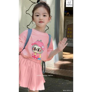 [B&G] Sét bộ Labubu màu hồng áo cổ tròn kèm chân váy size 10-42kg bé 1-11 tuổi