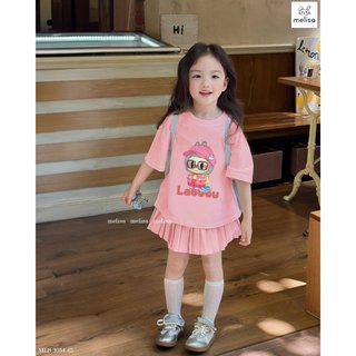 [B&G] Sét bộ Labubu màu hồng áo cổ tròn kèm chân váy size 10-42kg bé 1-11 tuổi