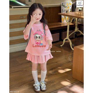 [B&G] Sét bộ Labubu màu hồng áo cổ tròn kèm chân váy size 10-42kg bé 1-11 tuổi