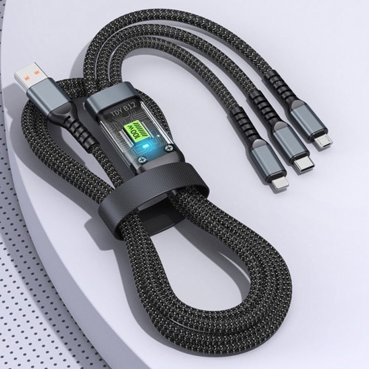 3369 Cáp Sạc Nhanh , Dây Sạc Tự Ngắt Bọc Dù 100W Tích Hợp 3 Cổng Micro Usb Type C 3 In 1