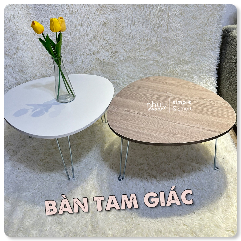 Bàn trà tam giác sofa chân gỗ tự nhiên chắc chắn, Bàn trà ngồi bệt mặt oval hiện đại nhiều màu sắc