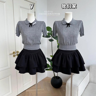 Áo len nữ cộc tay nơ cổ bẻ, len mongtoghi xoắn thừng dáng lỡ free size 575