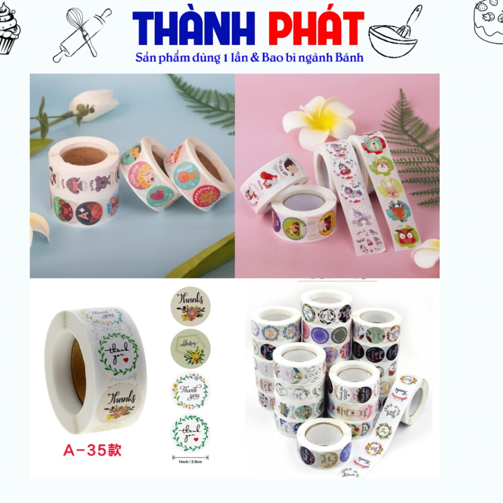 500 Tem tròn Thank You dán hộp bánh - Tem dán niêm phong bao bì ...