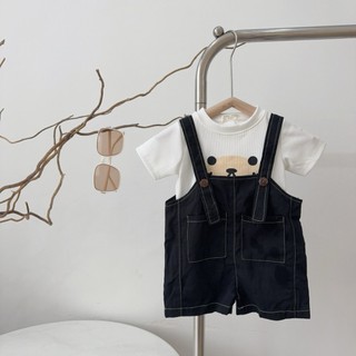 Set yếm đùi Kaki mềm kèm áo tăm lạnh cho bé trai, bé gái 4-12kg. Bộ yếm 2 dây cho bé. Dino Kids
