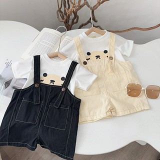 Set yếm đùi Kaki mềm kèm áo tăm lạnh cho bé trai, bé gái 4-12kg. Bộ yếm 2 dây cho bé. Dino Kids