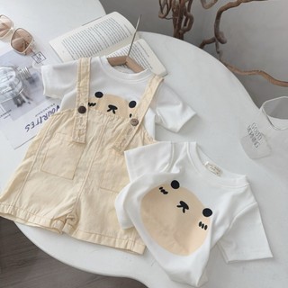 Set yếm đùi Kaki mềm kèm áo tăm lạnh cho bé trai, bé gái 4-12kg. Bộ yếm 2 dây cho bé. Dino Kids