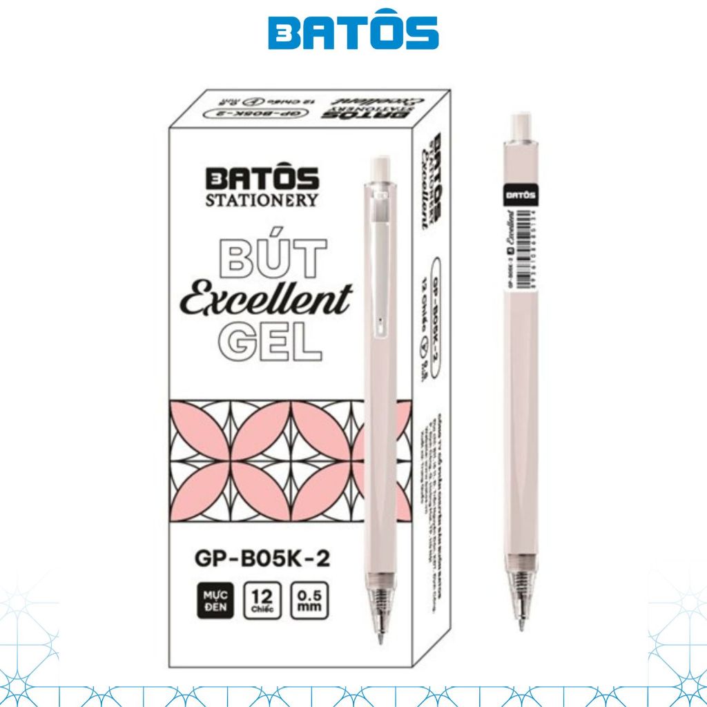 Hộp 12 cây bút gel bấm 0.5mm Batôs 3 Excellent GP-B05K-2 viết êm trơn , nét nhỏ chữ đẹp.