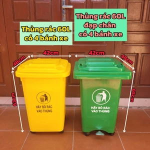 Thùng rác nhưa Sọt rác nhựa 60 lít có 4 Bánh xe và đạp chân nắp đậy kín dùng cho hộ gia đình