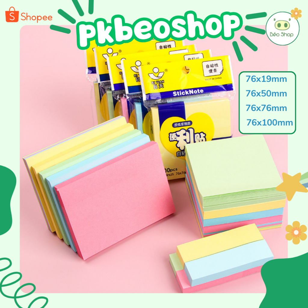 Set 100 tờ giấy note ghi chú Pkbeoshop giấy nhớ sticky màu pastel ...
