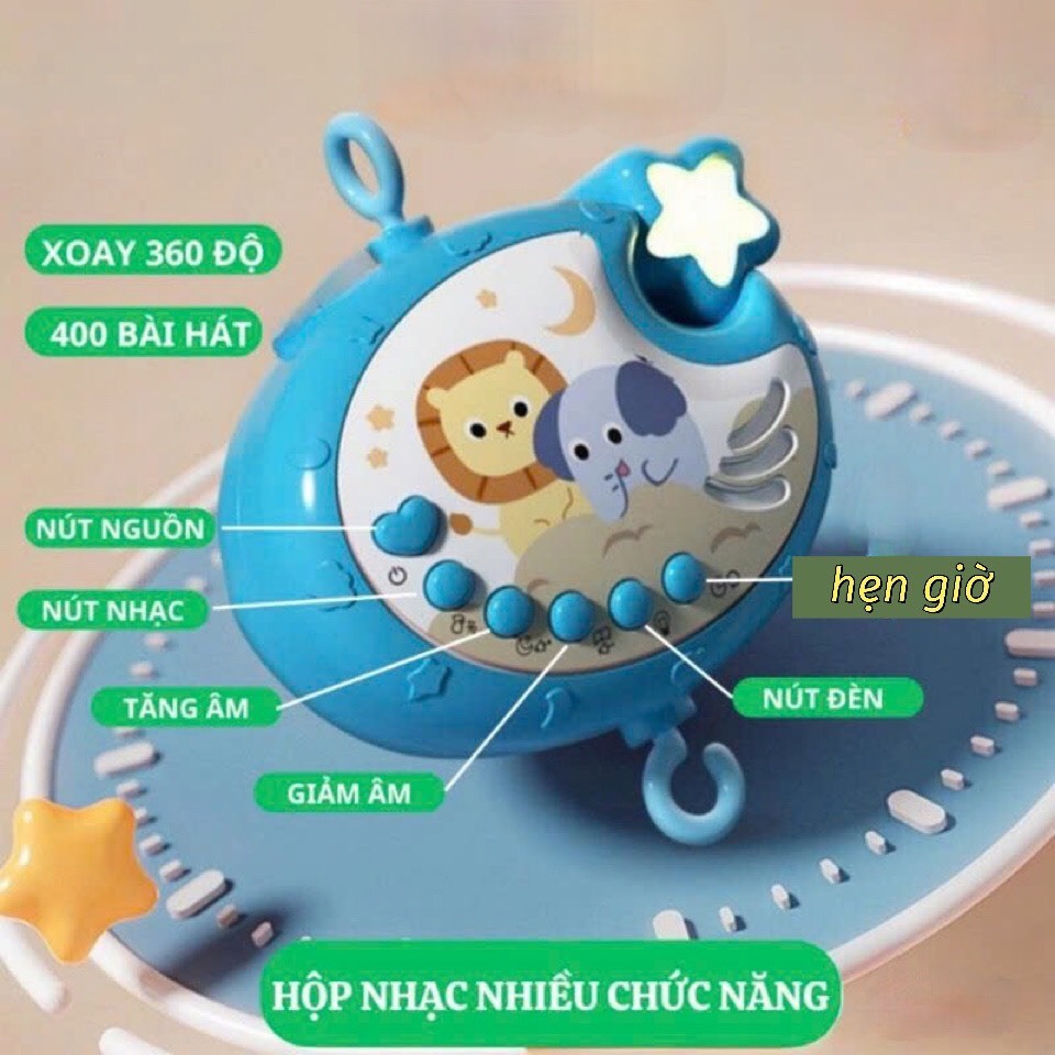 Đồ chơi treo nôi cũi xoay 360 có nhạc, có lục lạc, xúc xắc cho bé, kích thích thị giác cho trẻ sơ sinh