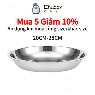 Đĩa inox trơn kiểu Hàn Quốc Chubby Chef dùng được trên bếp từ, có phản đường kính 20-28cm