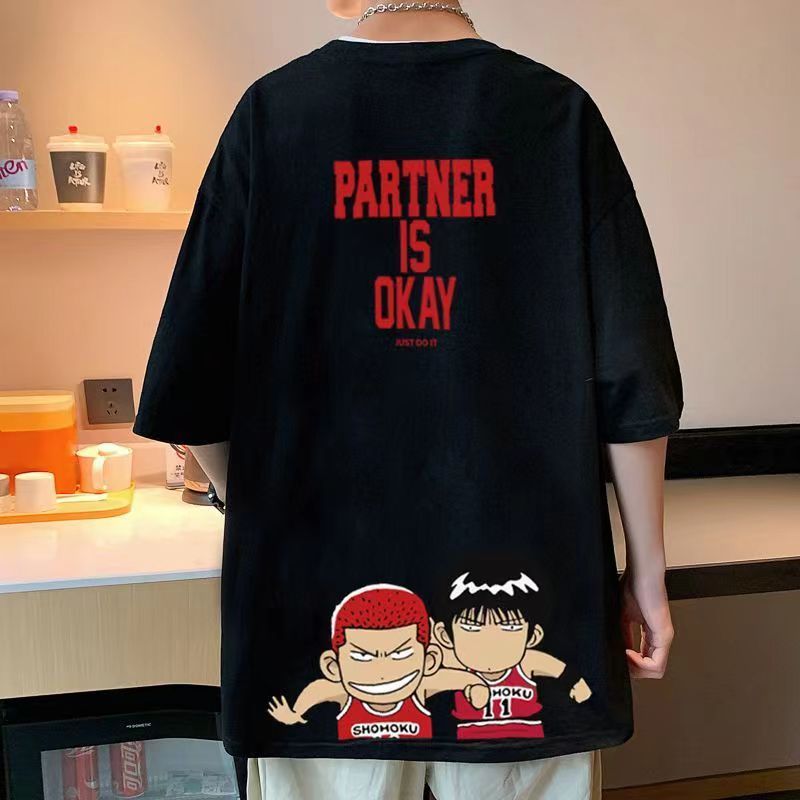 Áo Thun Nam Form Rộng Bóng Rổ Partner Is OK  Chất vải cotton 100 cao cấp - 4 màu Ghi, Đen, Trắng, Vàng - HappyTee