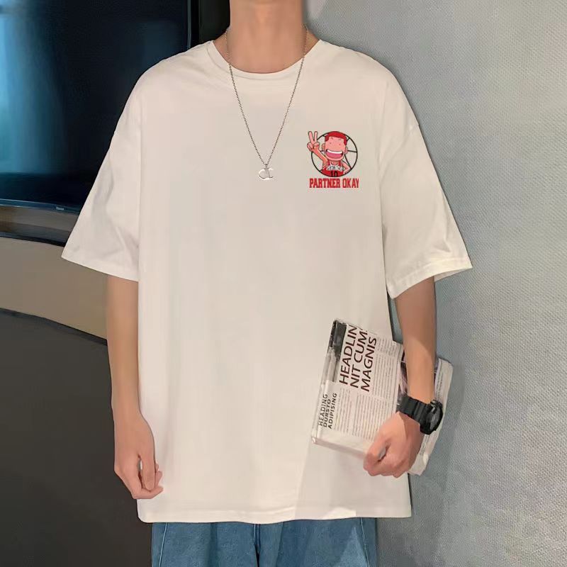 Áo Thun Nam Form Rộng Bóng Rổ Partner Is OK  Chất vải cotton 100 cao cấp - 4 màu Ghi, Đen, Trắng, Vàng - HappyTee