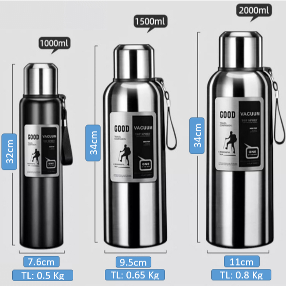 Bình giữ nhiệt inox 316, giữ nhiệt 24h dung tích 2000ml 1500ml 1000ml Good travel có giỏ lọc trà lọc (Tuyển sỉ)