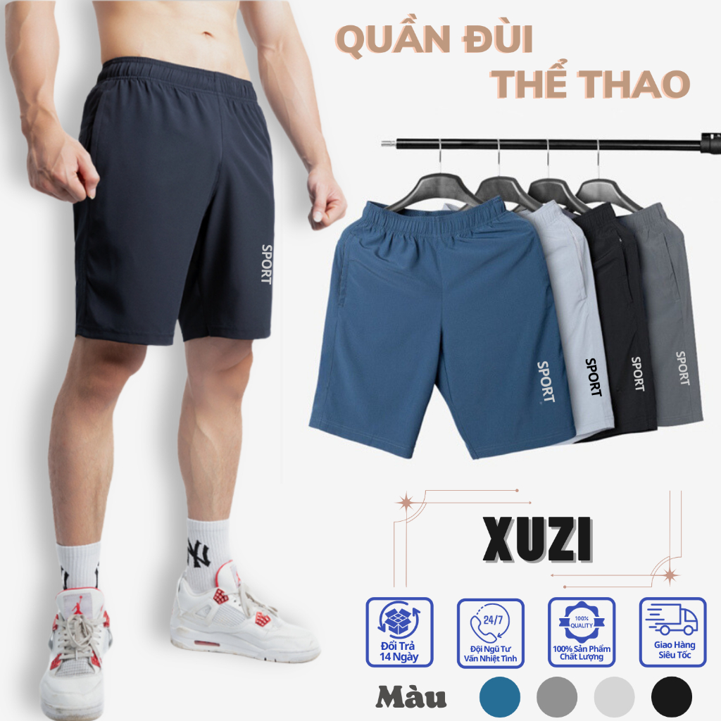 Quần đùi nam thể thao quần short chạy bộ vải gió mềm mại dáng sport co dãn tốt quần mặc nhà nhiều màu đẹp XUZI