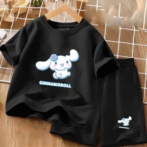 Set bộ quần áo hè hình ép nhiệt THỎ CINNAMOROLL GẮN HOA chất thun cotton mềm mịn dành cho bé size 10-40kg