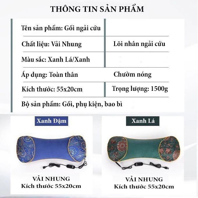 Gối ngải cứu cắm điện giúp giảm đau mỏi vai gáy, Gối ngải cứu điện, Gối mát xa thảo dược