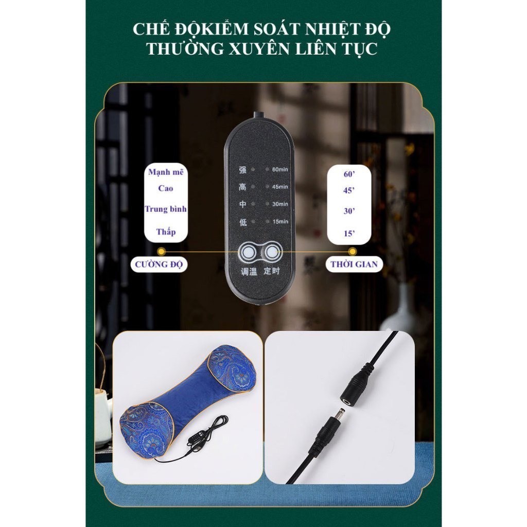 Gối ngải cứu cắm điện giúp giảm đau mỏi vai gáy, Gối ngải cứu điện, Gối mát xa thảo dược