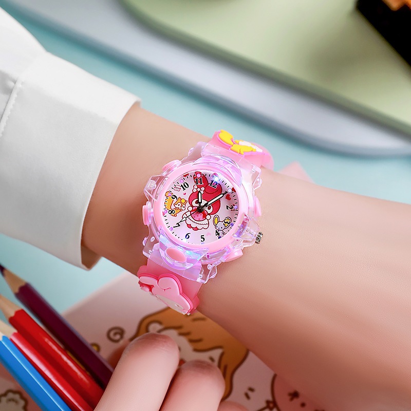 Đồng Hồ Phát Sáng LED Sanrio Kuromi Cinnamon Dây đeo 3D Dây đeo silicon Đồng hồ trẻ em