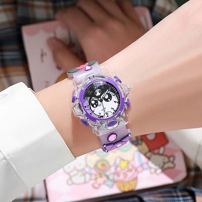 Đồng Hồ Phát Sáng LED Sanrio Kuromi Cinnamon Dây đeo 3D Dây đeo silicon Đồng hồ trẻ em