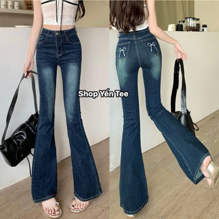 Quần loe thêu nơ 2 túi sau Yến Tee , chất jeans cotton mềm mịn , co dãn tốt