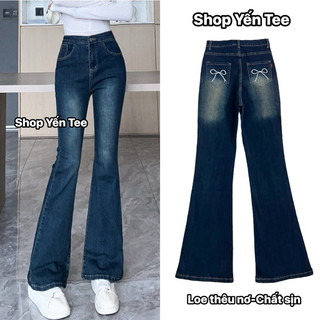 Quần loe thêu nơ 2 túi sau Yến Tee , chất jeans cotton mềm mịn , co dãn tốt