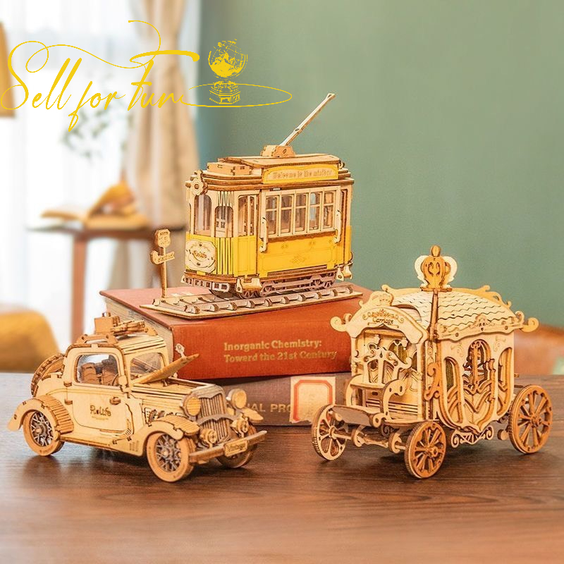 Đồ Chơi Lắp Ráp Mô Hình Gỗ 3D ROBOTIME Xe Bus Cắm Trại ROLIFE TRAMCAR TG505